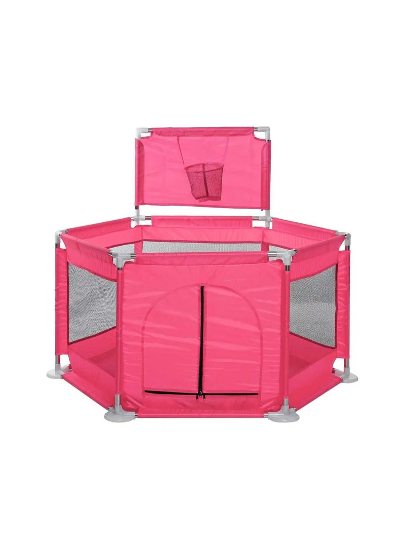 Large Hexagon Baby Playpen with Basketball Hoop - Safe Indoor/Outdoor Breathable Mesh Activity Centre & Safety Fence for Toddlers (130x70cm) - Without balls - Image 1